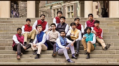 The group currently consists of 13 members, an Indian, a Chinese-American and Indian-origin Americans. Members stay with the group as long as they’re students at the university. (Abhiram Juvvadi) The group currently consists of 13 members, an Indian, a Chinese-American and Indian-origin Americans. Members stay with the group as long as they’re students at the university. (Abhiram Juvvadi)