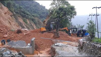 The landslide occurred in Arunachal Pradesh’s Upper Siang district around 2am on Friday. (HT Photo) The landslide occurred in Arunachal Pradesh’s Upper Siang district around 2am on Friday. (HT Photo)