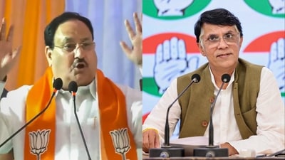 BJP president Jagat Pratap Nadda and Congress media department head Pawan Khera. (PTI) BJP president Jagat Pratap Nadda and Congress media department head Pawan Khera. (PTI)