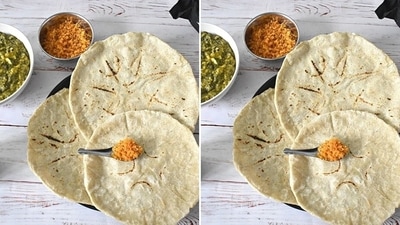 Jowar roti with mixed vegetable curry and yogurt: Jowar roti is high in fibre and mixed vegetable curry is a good source of vitamins and minerals. Yoghurt is a probiotic-rich food that can support gut health. (Pinterest)