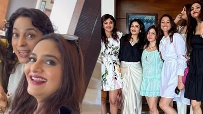 Juhi Chawla, Madhoo, Shilpa Shetty and Sonali Bendre attended Raveena Tandon's party. Juhi Chawla, Madhoo, Shilpa Shetty and Sonali Bendre attended Raveena Tandon's party.