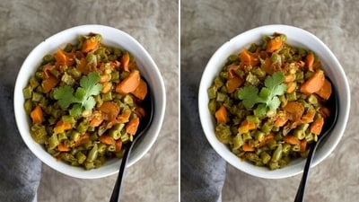 Vegetable curry with a side of steamed vegetables: Green vegetable curry is a good source of lean protein and healthy fats, and steamed vegetables are easy to digest. (Pinterest)