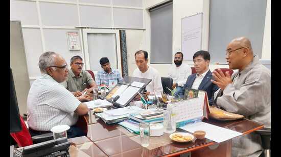 A delegation from South Korea visited the faculty of Ayurveda at BHU. (HT Photo)