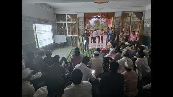 In a training cum interaction session held by the forest department, the villagers were informed about the importance of protected areas. (HT PHOTO)