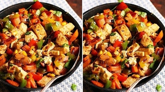 Stir-fry made with vegetables and paneer: A stir-fry made with lots of colourful vegetables and paneer can be a light and satisfying dinner. Paneer is a good source of protein and calcium.(Pinterest)