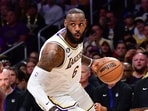Los Angeles Lakers forward LeBron James (6) moves the ball against the Golden State Warriors during the first half in game three of the 2023 NBA playoffs at Crypto.com Arena.