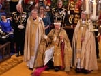 Britain's King Charles III with the St Edward's Crown on his head.
