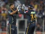 Gujarat Titans' Mohit Sharma, left, celebrates with teammate Srikar Bharat after the dismissal of Lucknow Super Giants' Marcus Stoinis during the Indian Premier League cricket match between Gujarat Titans and Lucknow Super Giants in Ahmedabad, India, Wednesday, May 7, 2023. Gujarat Titans' Mohit Sharma, left, celebrates with teammate Srikar Bharat after the dismissal of Lucknow Super Giants' Marcus Stoinis during the Indian Premier League cricket match between Gujarat Titans and Lucknow Super Giants in Ahmedabad, India, Wednesday, May 7, 2023.