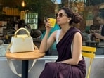 Taapsee Pannu in a saree during her New York trip. Taapsee Pannu in a saree during her New York trip.