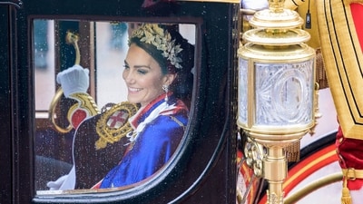 Princess of Wales Kate Middleton, is seen at The Mall opposite to Marlborough road, following Britain's King Charles' coronation ceremony, in London, (via REUTERS)