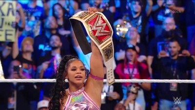 Bianca Belair beat Damage CTRL's Iyo Sky at WWE Backlash on Saturday to retain the Raw Women's Championship. (Twitter) Bianca Belair beat Damage CTRL's Iyo Sky at WWE Backlash on Saturday to retain the Raw Women's Championship. (Twitter)