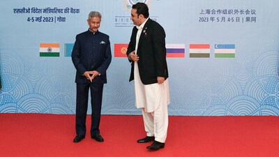 Jaishankar with Pakistan foreign minister Bilawal Bhutto in Goa on Friday. (ANI)