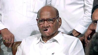 Mumbai, May 02 (ANI): Nationalist Congress Party (NCP) chief Sharad Pawar announces his decision of stepping down from his position, in Mumbai on Tuesday. Sharad Pawar decided to not contest in any more elections as he was helming his position as the NCP chief for the past 24 years. (ANI Photo) (ANI) Mumbai, May 02 (ANI): Nationalist Congress Party (NCP) chief Sharad Pawar announces his decision of stepping down from his position, in Mumbai on Tuesday. Sharad Pawar decided to not contest in any more elections as he was helming his position as the NCP chief for the past 24 years. (ANI Photo) (ANI)