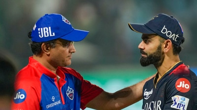 Virat Kohli with Sourav Ganguly after the IPL 2023 match between Delhi Capitals and Royal Challengers Bangalore (PTI)
