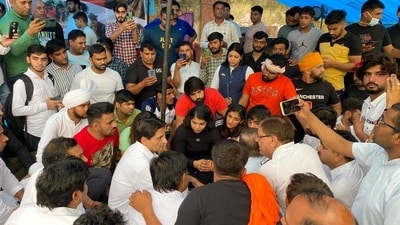 The wrestlers have levelled allegations of sexual harassment against Wrestling Federation of India (WFI) chief , (HT Photo)