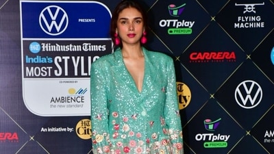 Actor Aditi Rao Hydari looked refreshing as always in a green shimmery floral suit. She received the Style Trendsetter – Female award at the event. (ht photos) Actor Aditi Rao Hydari looked refreshing as always in a green shimmery floral suit. She received the Style Trendsetter – Female award at the event. (ht photos)