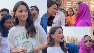 Alia Bhatt meets a fan at an event in Mumbai. (Photo: Viral Bhayani) (Viral Bhayani)