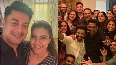 Kajol, Jisshu Sengupta, Aamir Ali, and Kubbra Sait among others attended a party. Kajol, Jisshu Sengupta, Aamir Ali, and Kubbra Sait among others attended a party.
