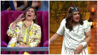 Archana Puran Singh and Krushna Abhishek in stills from The Kapil Sharma Show promo.