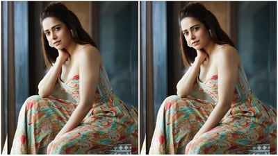 Nushrratt's beautiful co-ord set consists of a crop top with spaghetti straps, a sweetheart neckline, and colourful prints in shades of green and orange. She completed the look by pairing it with matching flared pants. (Instagram/@nushrrattbharuccha) Nushrratt's beautiful co-ord set consists of a crop top with spaghetti straps, a sweetheart neckline, and colourful prints in shades of green and orange. She completed the look by pairing it with matching flared pants. (Instagram/@nushrrattbharuccha)