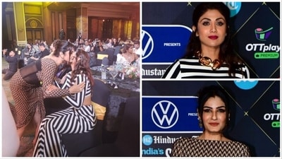 Raveena Tandon and Shilpa Shetty shared a warm hug at the India's Most Stylish event. Raveena Tandon and Shilpa Shetty shared a warm hug at the India's Most Stylish event.