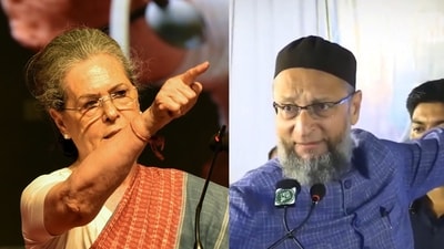 Congress leader Sonia Gandhi and AIMIM MP Asaduddin Owaisi. Congress leader Sonia Gandhi and AIMIM MP Asaduddin Owaisi.