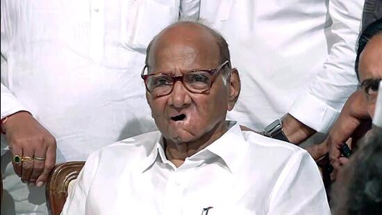 Mumbai, May 02 (ANI): Nationalist Congress Party (NCP) chief Sharad Pawar announces his decision of stepping down from his position, in Mumbai on Tuesday. Sharad Pawar decided to not contest in any more elections as he was helming his position as the NCP chief for the past 24 years. (ANI Photo) (ANI)