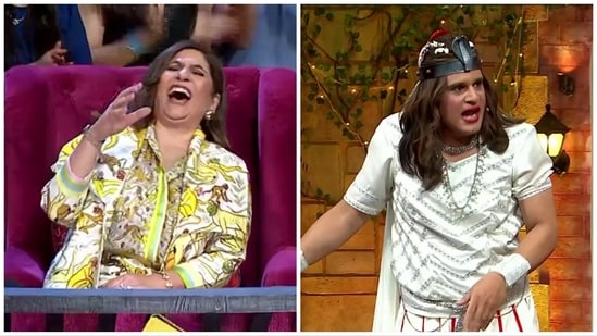 Archana Puran Singh and Krushna Abhishek in stills from The Kapil Sharma Show promo.