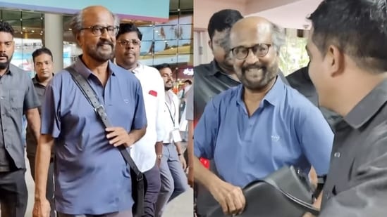 Rajinikanth at Mumbai airport on Sunday. (Photo: Viral Bhayani) (Viral Bhayani)