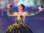 Katy Perry performs on stage during the Coronation Concert in Windsor, England. 