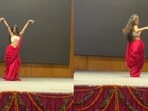 Kanika Gopal dancing to Choli Ke Peeche Kya Hai on the stage. Kanika Gopal dancing to Choli Ke Peeche Kya Hai on the stage.