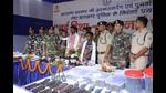 The five Maoists at the police headquarters in Ranchi on Monday. (HT Photo)