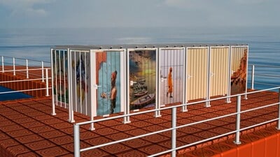 An artist’s impression of the floating jetty and the changing rooms to come up on the Ganga in Varanasi (HT Photo)