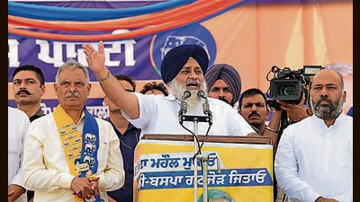 Badal said SAD will also continue to strive to do its utmost for the farmers and the weaker sections of society . (HT File Photo)