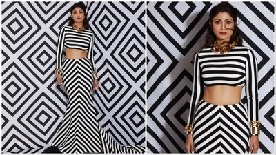 Shila Shetty made heads turn in a striped co-ord set by the ace designer duo Gauri and Nainika. (Instagram/@theshilpashetty) Shila Shetty made heads turn in a striped co-ord set by the ace designer duo Gauri and Nainika. (Instagram/@theshilpashetty)