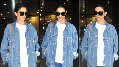 Deepika Padukone wears an oversized denim-on-denim outfit for airport look. (HT Photo/Varinder Chawla) Deepika Padukone wears an oversized denim-on-denim outfit for airport look. (HT Photo/Varinder Chawla)
