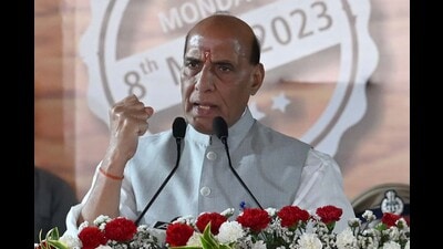 Defence minister Rajnath Singh during the inauguration of Raipur Kalan Gaushala in Chandigarh on Monday. (Ravi Kumar/HT) Defence minister Rajnath Singh during the inauguration of Raipur Kalan Gaushala in Chandigarh on Monday. (Ravi Kumar/HT)