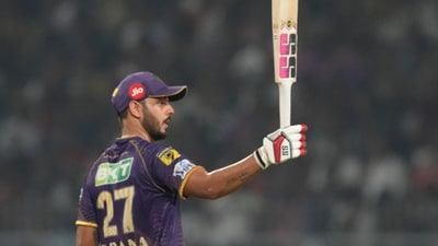 KKR got off to a shaky start but Nitish Rana provided stability throughout the middle overs. He scored 51 off 38 balls.&nbsp; (AP)