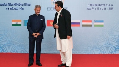 Jaishankar with Pakistan foreign minister Bilawal Bhutto in Goa on Friday. (ANI) Jaishankar with Pakistan foreign minister Bilawal Bhutto in Goa on Friday. (ANI)