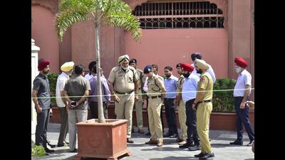 Punjab director general of police (DGP) Gaurav Yadav with commissioner of police Naunihal Singh inspecting the spot where a blast took place at Heritage Street near Golden Temple in Amritsar on Monday. (Sameer Sehgal/HT) Punjab director general of police (DGP) Gaurav Yadav with commissioner of police Naunihal Singh inspecting the spot where a blast took place at Heritage Street near Golden Temple in Amritsar on Monday. (Sameer Sehgal/HT)