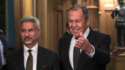 Russian foreign minister Sergei Lavrov with his Indian counterpart S Jaishankar. (REUTERS)