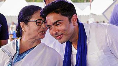 West Bengal chief minister Mamata Banerjee with her nephew and TMC general secretary Abhishek Banerjee at a programme in Malda on May 4 (PTI/WB chief minister’s office) West Bengal chief minister Mamata Banerjee with her nephew and TMC general secretary Abhishek Banerjee at a programme in Malda on May 4 (PTI/WB chief minister’s office)