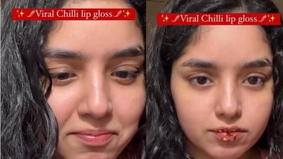 Woman mixes chilli flakes with lip gloss. (Instagram/@Jahanvi Singh) Woman mixes chilli flakes with lip gloss. (Instagram/@Jahanvi Singh)