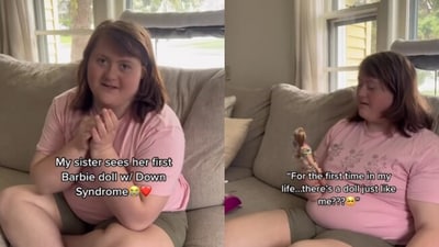 Girl reacts upon seeing Barbie with down syndrome. (Instagram/@sarah_carollyn ) Girl reacts upon seeing Barbie with down syndrome. (Instagram/@sarah_carollyn )