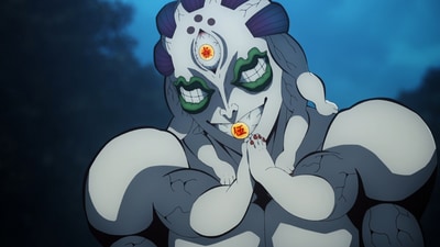 Gyokko, a powerful demon in the anime Demon Slayer, wows fans with his eerie appearance and deadly abilities. (Ufotable) Gyokko, a powerful demon in the anime Demon Slayer, wows fans with his eerie appearance and deadly abilities. (Ufotable)