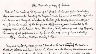 The viral picture shows an English Translation of India’s National Anthem by Rabindranath Tagore. (Facebook/@nobelprize) The viral picture shows an English Translation of India’s National Anthem by Rabindranath Tagore. (Facebook/@nobelprize)