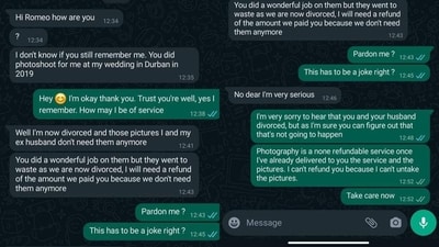A screengrab of the viral WhatsApp chat. (Twitter/@LanceRomeo) A screengrab of the viral WhatsApp chat. (Twitter/@LanceRomeo)