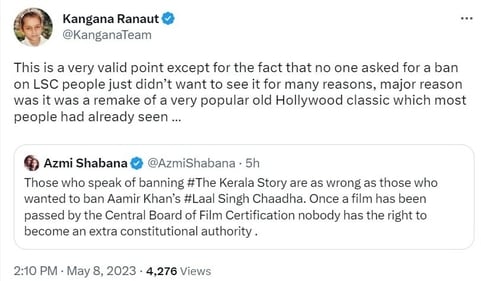 Kangana Ranaut reacted to Shabana Azmi's tweet. Kangana Ranaut reacted to Shabana Azmi's tweet.