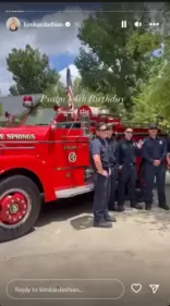 Kim went all out, with balloons, treats, and refreshments depicting firefighters, fire trucks, flames, and Dalmatians. (Instagram/kimkardashian) Kim went all out, with balloons, treats, and refreshments depicting firefighters, fire trucks, flames, and Dalmatians. (Instagram/kimkardashian)