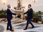 External Affairs Minister S Jaishankar welcomes his Israeli counterpart Eli Cohen, in New Delhi on Tuesday. External Affairs Minister S Jaishankar welcomes his Israeli counterpart Eli Cohen, in New Delhi on Tuesday.